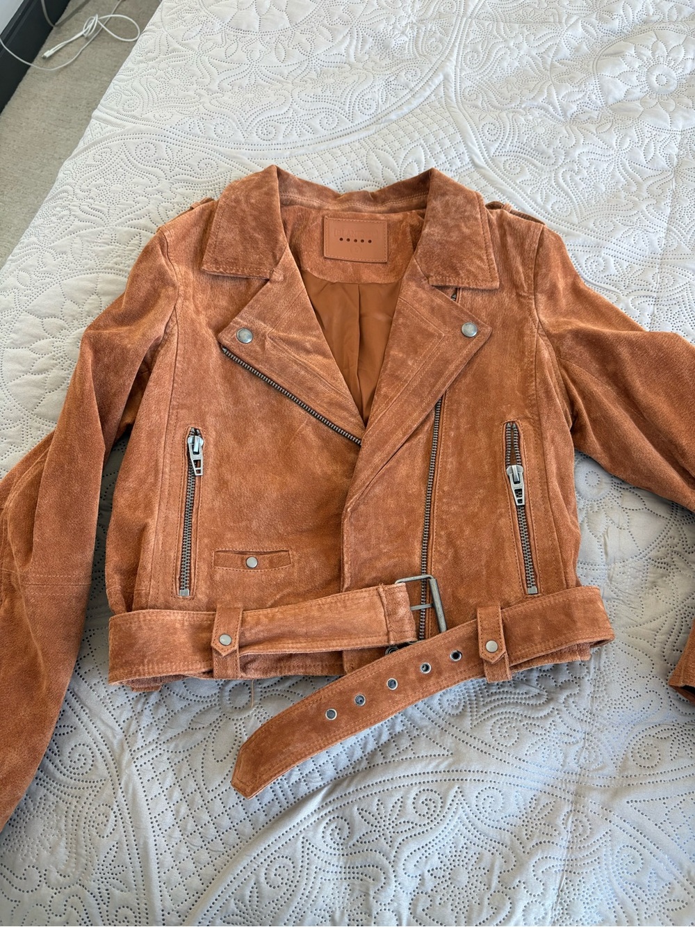 BLANK NYC GENUINE SUEDE MOTO JACKET RUST BROWN L